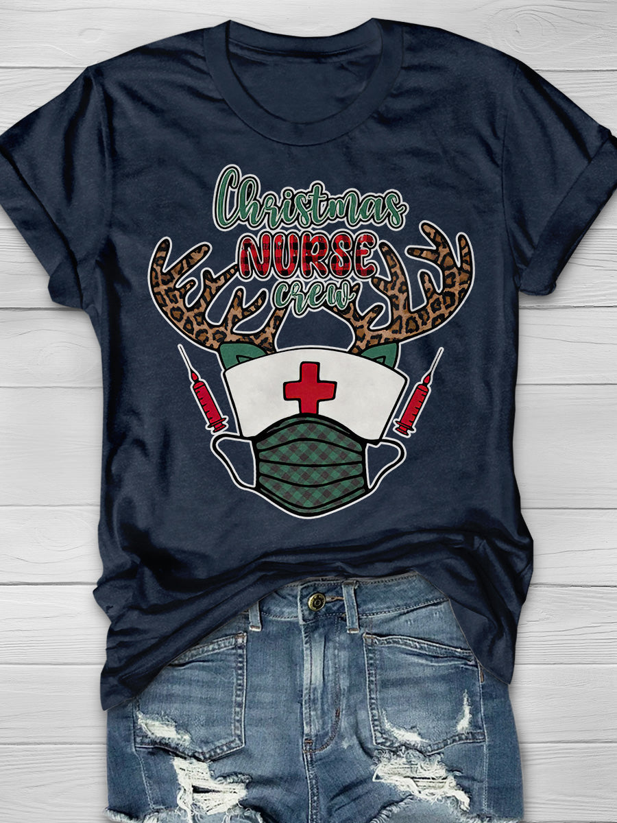 Christmas Nurse Crew Print Short Sleeve T-shirt