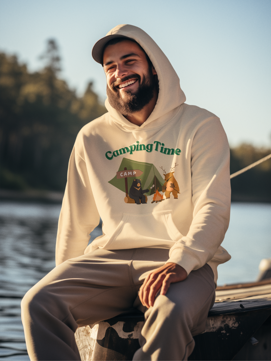 Camping Time Friends Graphic Pure Cotton Hoodie