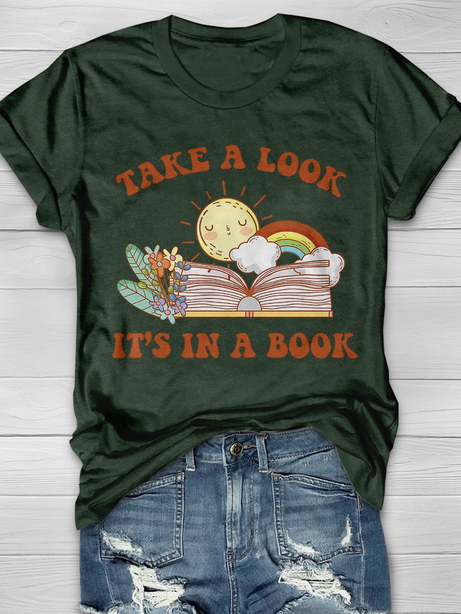 Take A Look Lt Is A Book Funny Teacher Print Graphic T-shirts