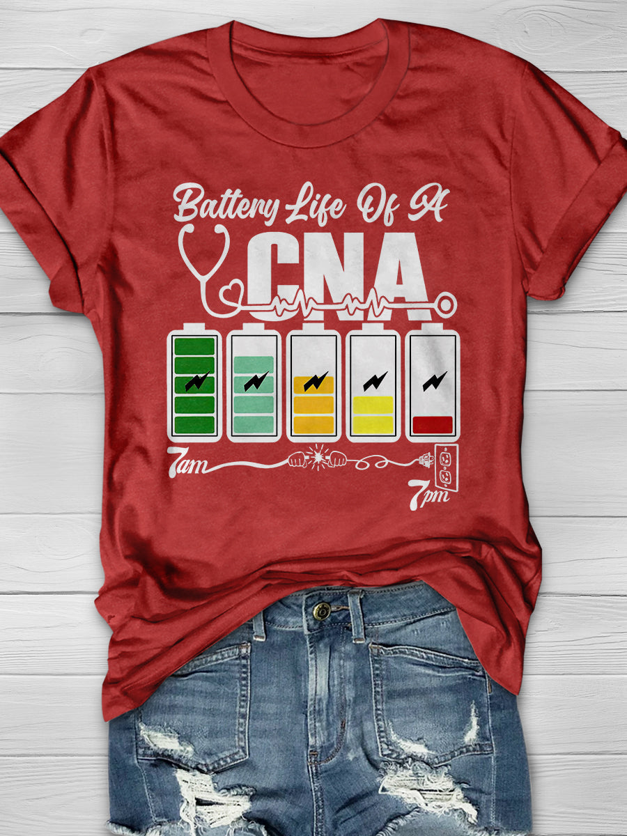 7AM 7PM Battery Life Of A CNA Print Short Sleeve T-shirt
