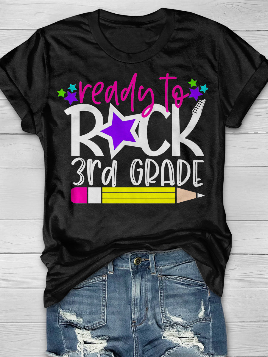Ready To Rock 3rd Grade Teacher Print Graphic T-shirts