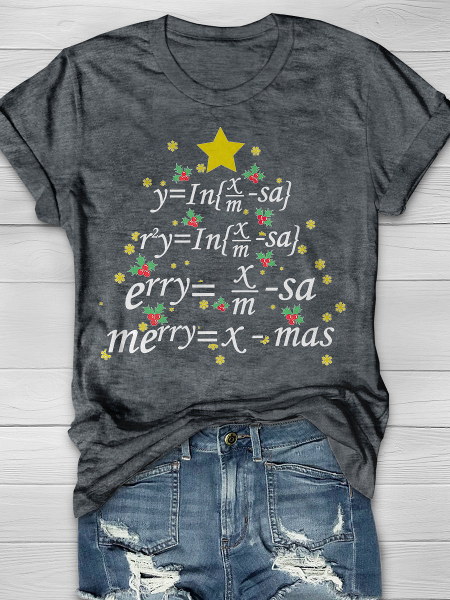Christmas Math Teacher Tree Print Graphic T-shirts