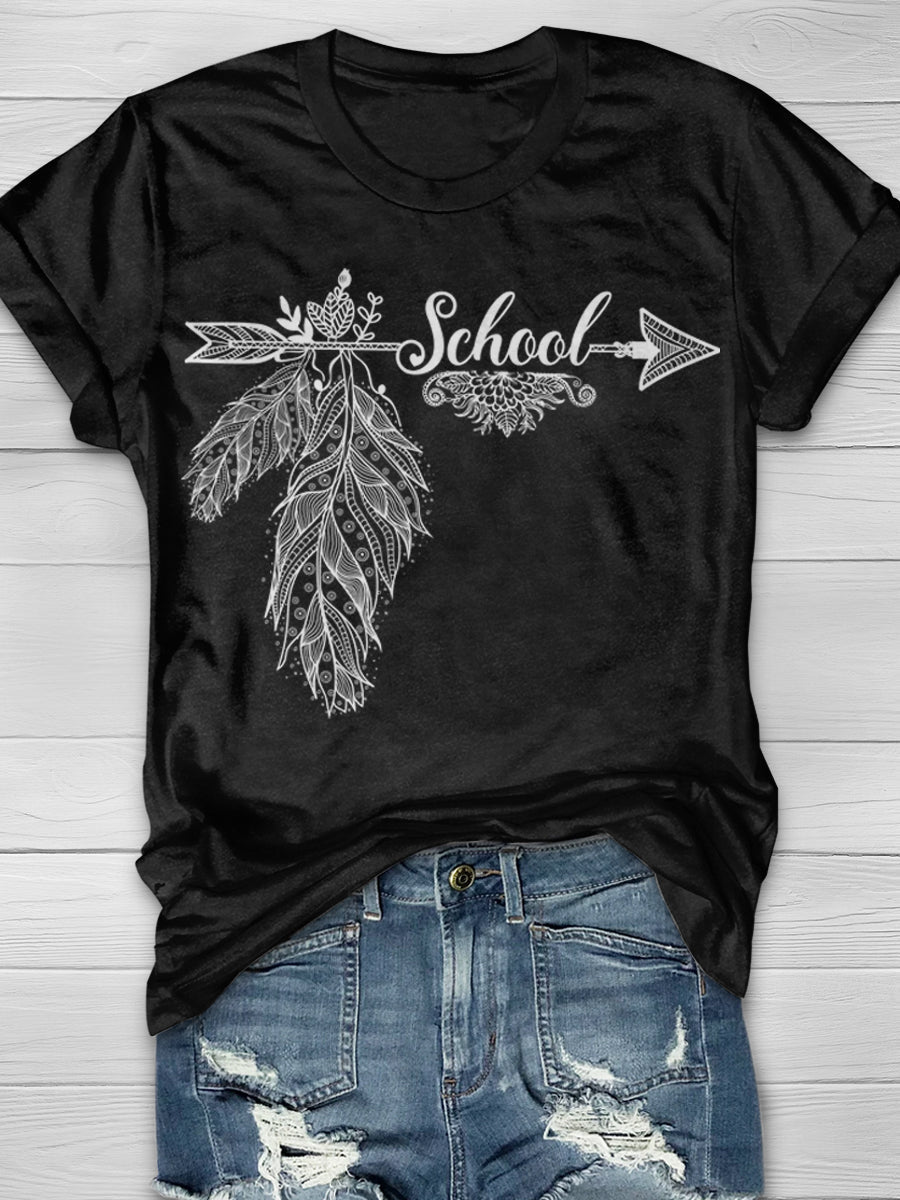 Feather School Print Graphic T-shirts