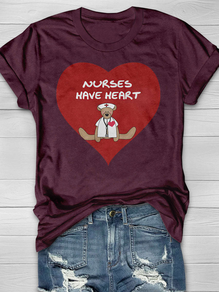 Bear Nurses Have Heart Print Short Sleeve T-shirt