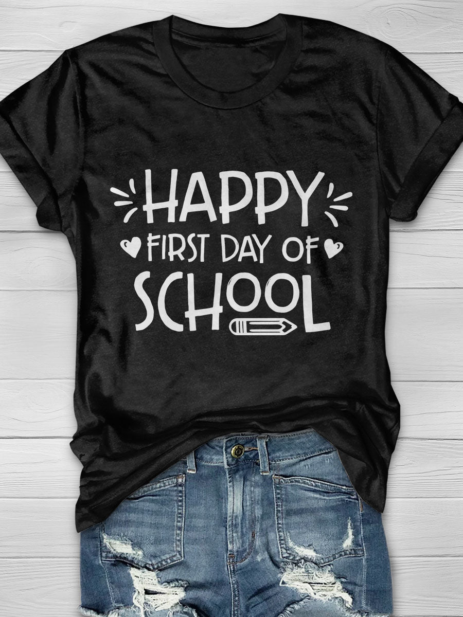 Happy First Day of School Print Short Sleeve T-shirt