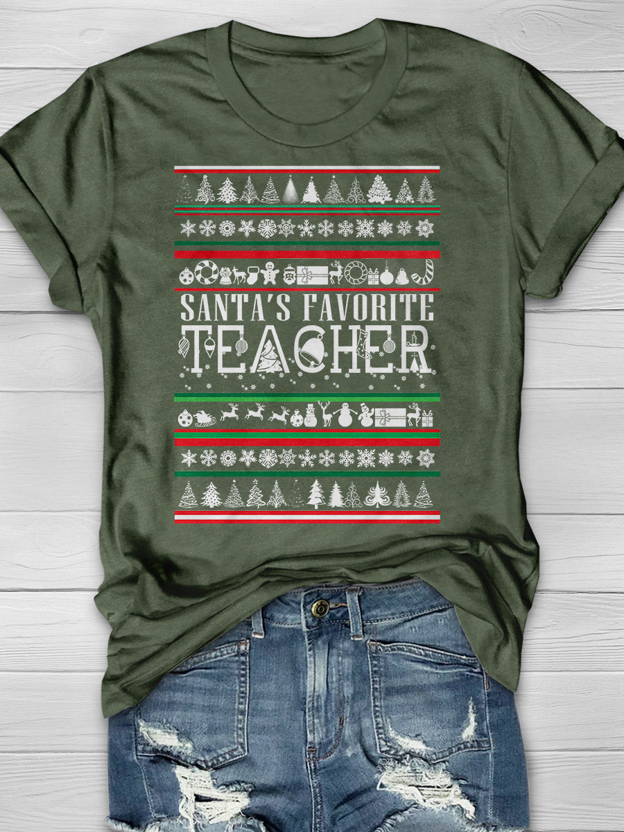 Santa's Favorite Teacher Print Graphic T-shirts