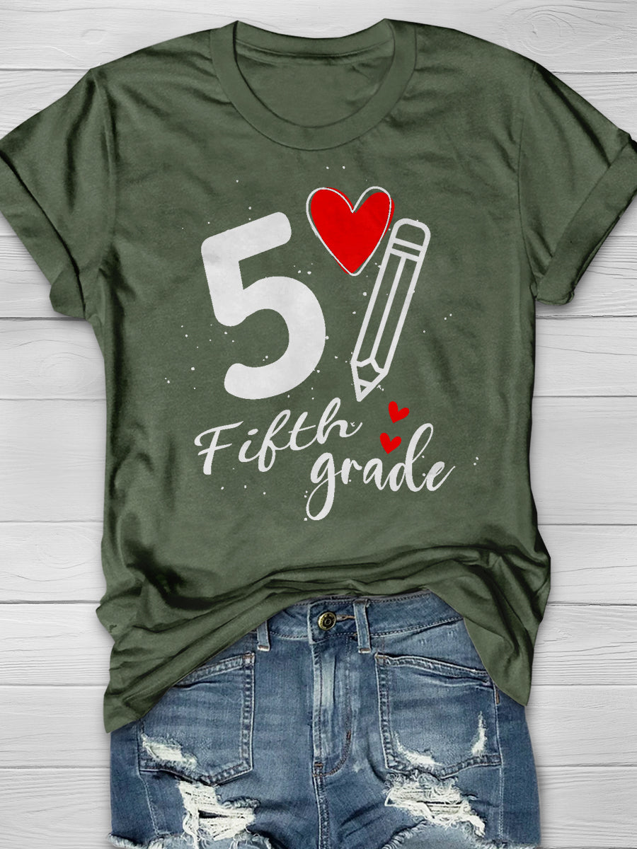 5 Fifth Grade Print Graphic T-shirts