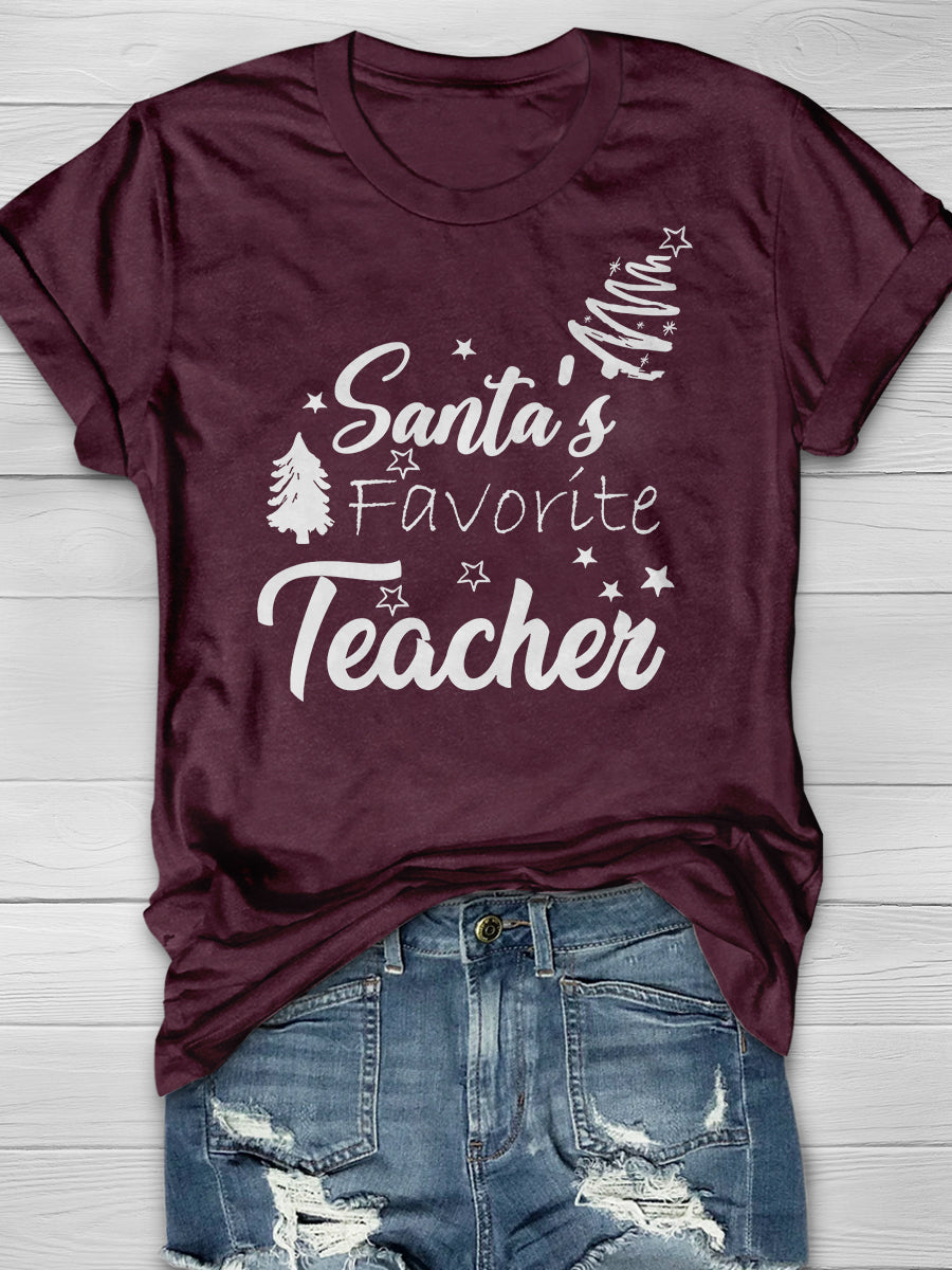 Santa's Favorite Teacher Print Graphic T-shirts