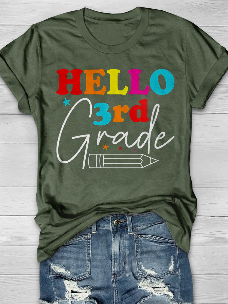Hello 3rd Grade Print Graphic T-shirts