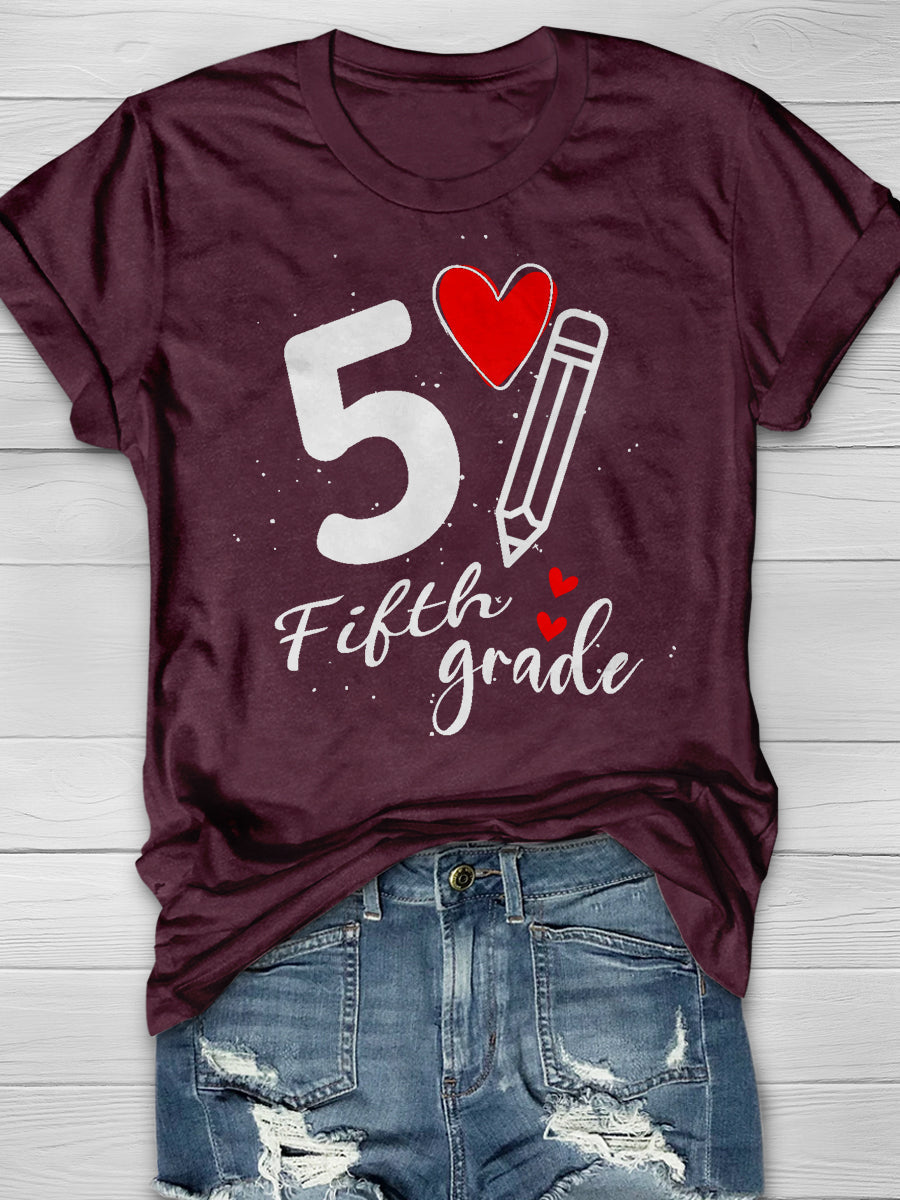 5 Fifth Grade Print Graphic T-shirts