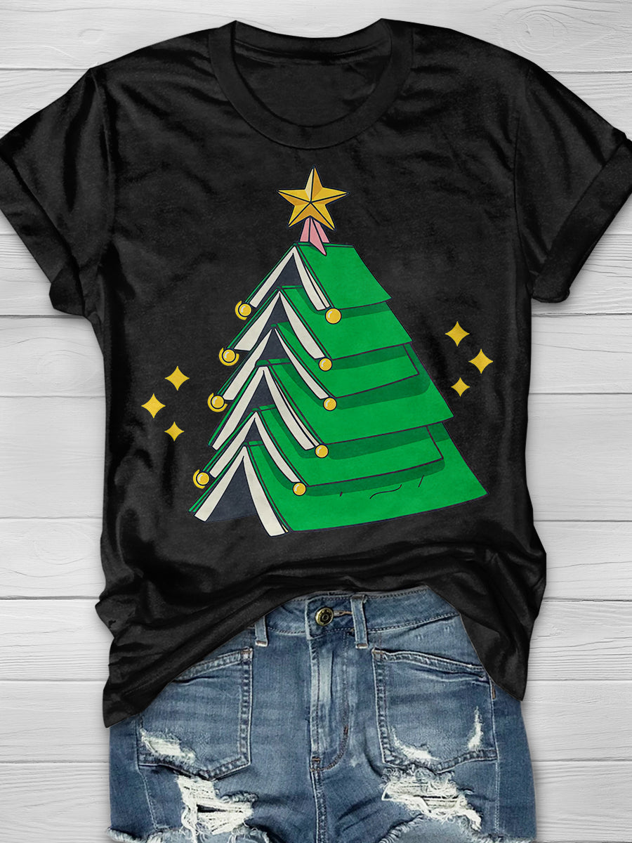 Christmas Teacher Xmas Tree Books Print Graphic T-shirts