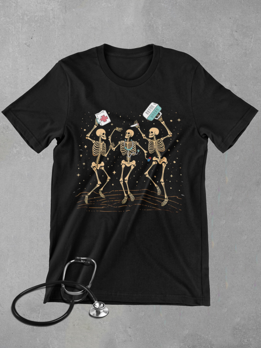 Skeleton Dancing Nurse Graphic T-shirt