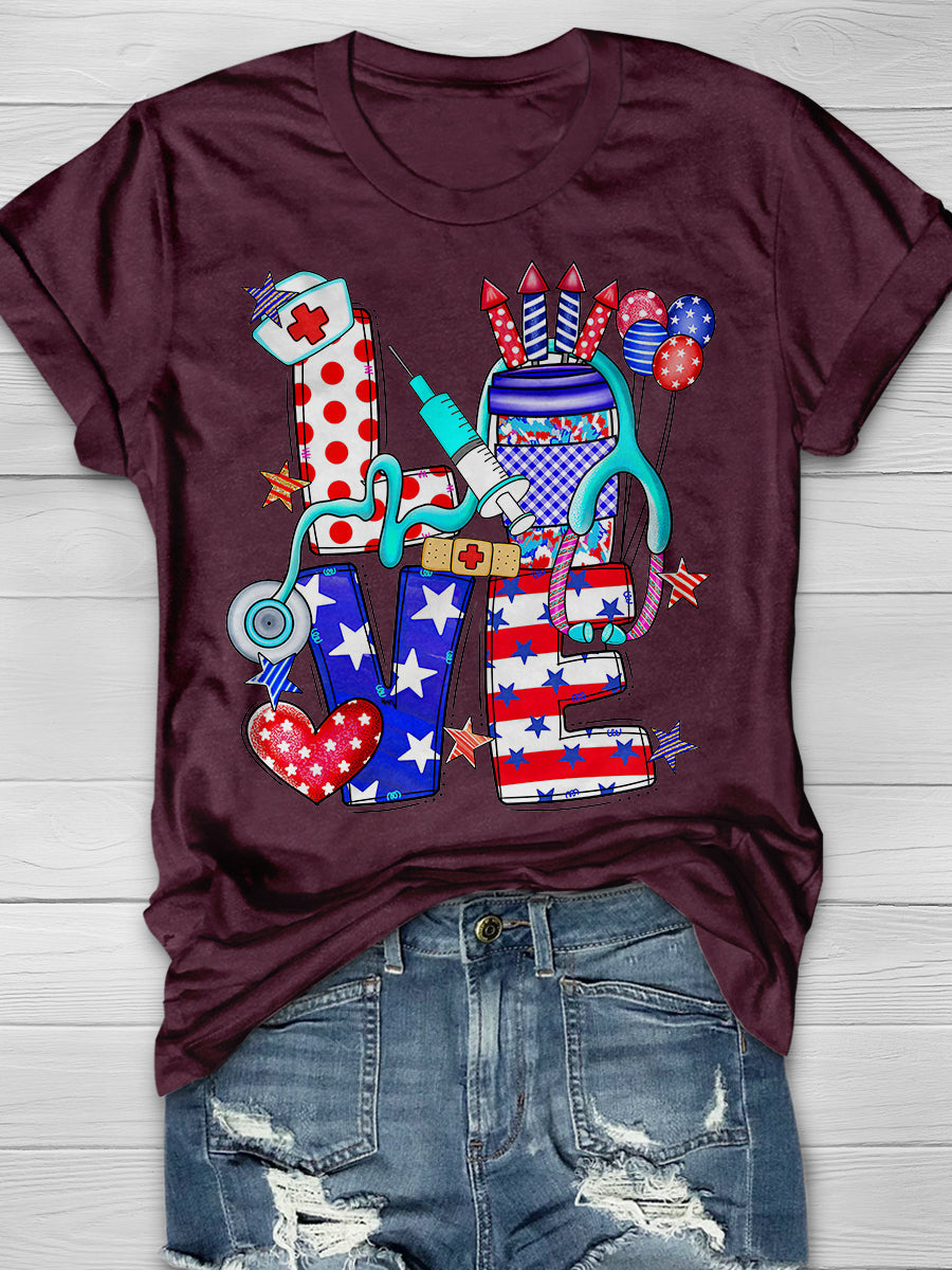 4th July Nurse Print Short Sleeve T-shirt