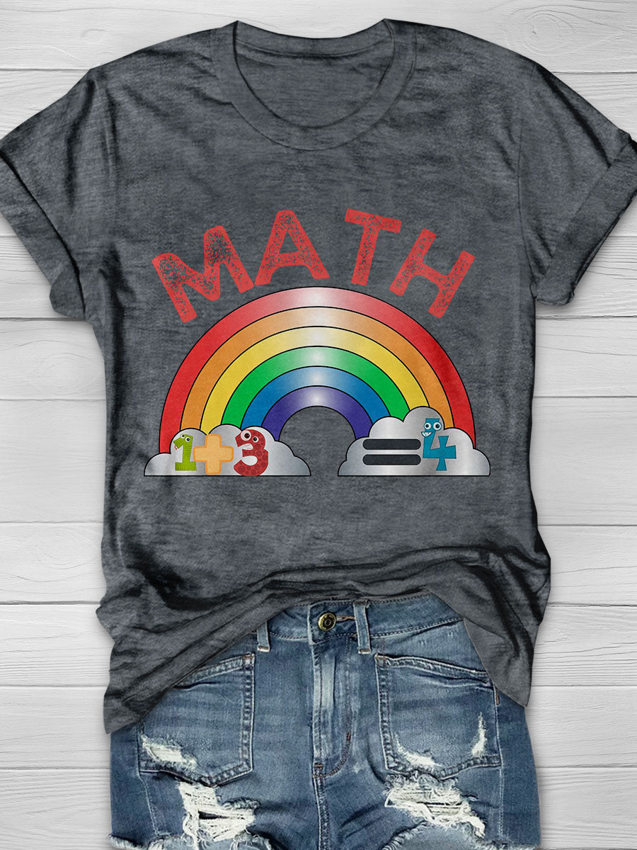 Math Teacher With Rainbow Print Short Sleeve T-shirt