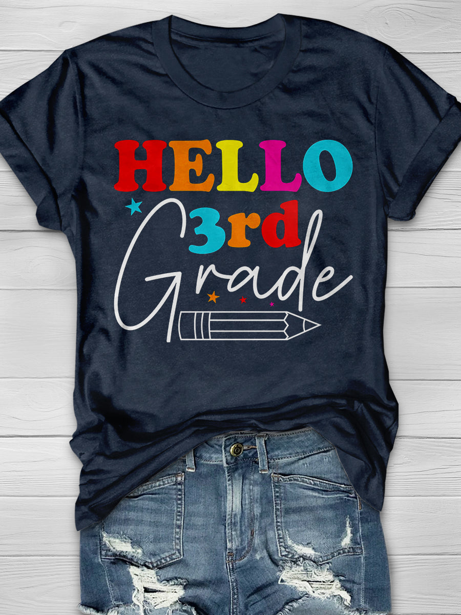 Hello 3rd Grade Print Graphic T-shirts