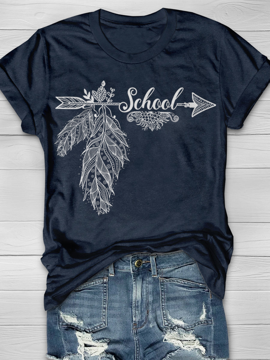 Feather School Print Graphic T-shirts