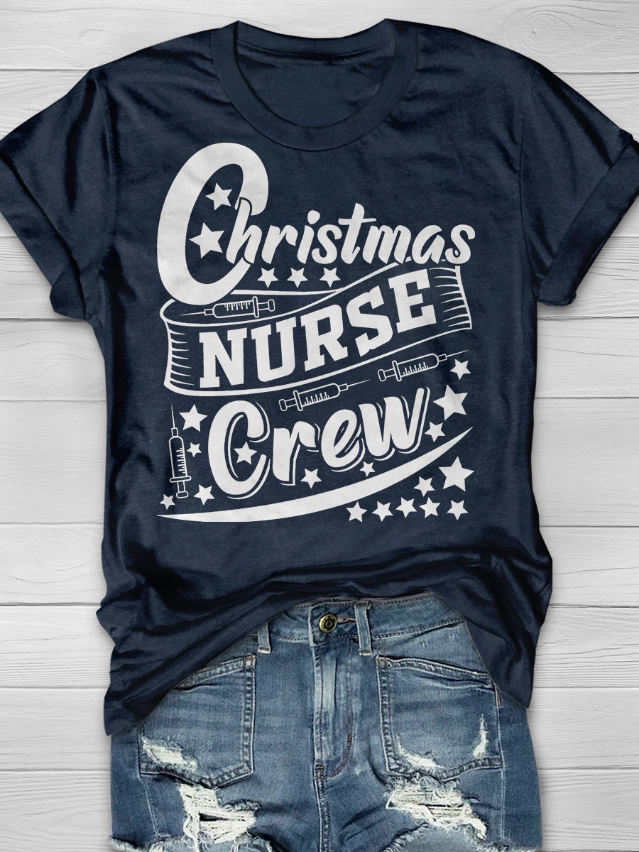 Christmas Nurse Crew Print Short Sleeve T-shirt