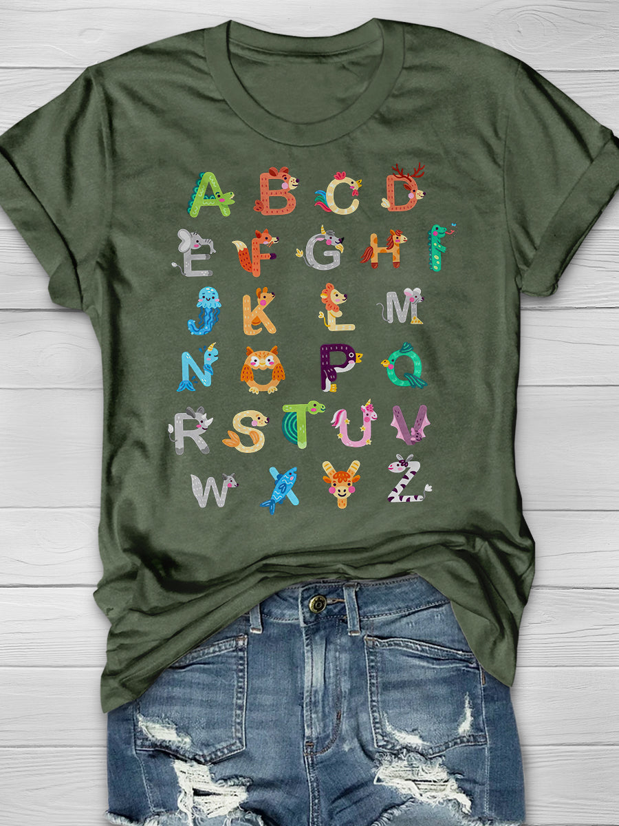 Animals Alphabet Print Graphic T-shirts