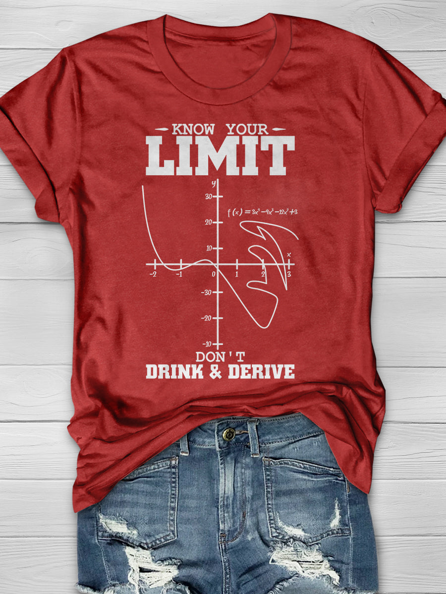 Know Your Limit Don't Drink & Derive Print Graphic T-shirts