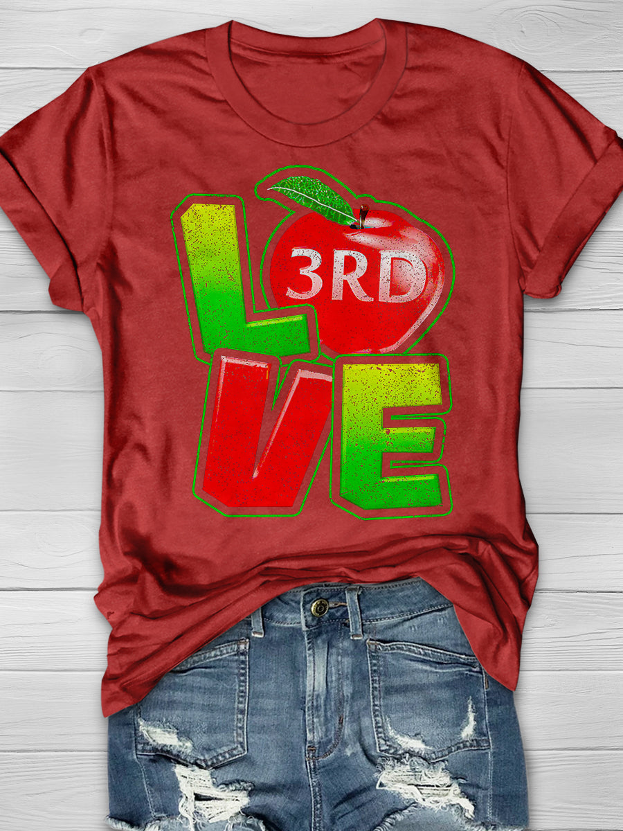 3rd Grade Teacher Love Apple Print Graphic T-shirts