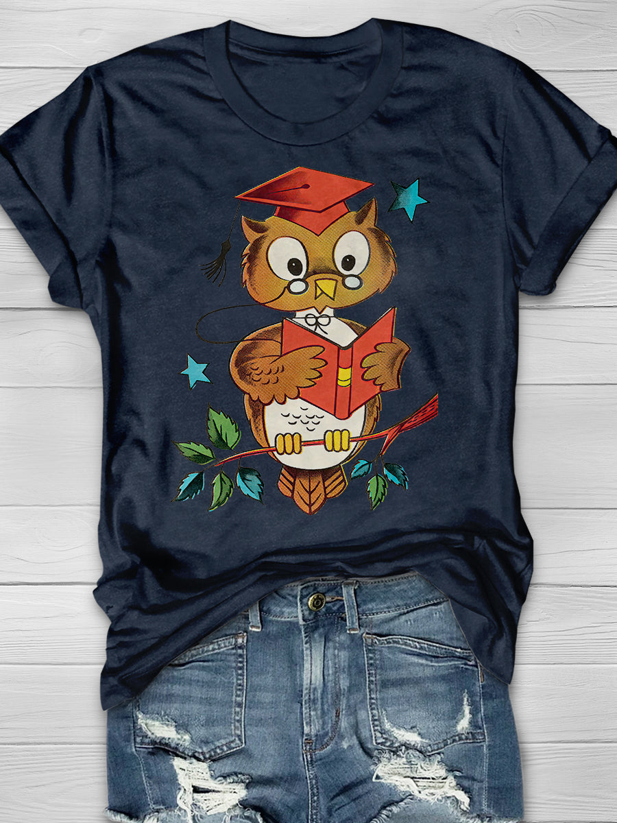 Wise Owl Print Graphic T-shirts