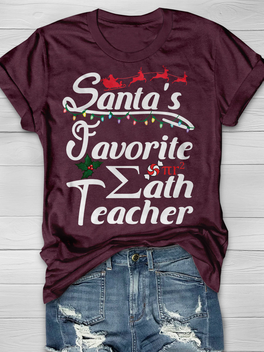 Santa's Favorite Christmas Awesome Math Teacher Print Graphic T-shirts