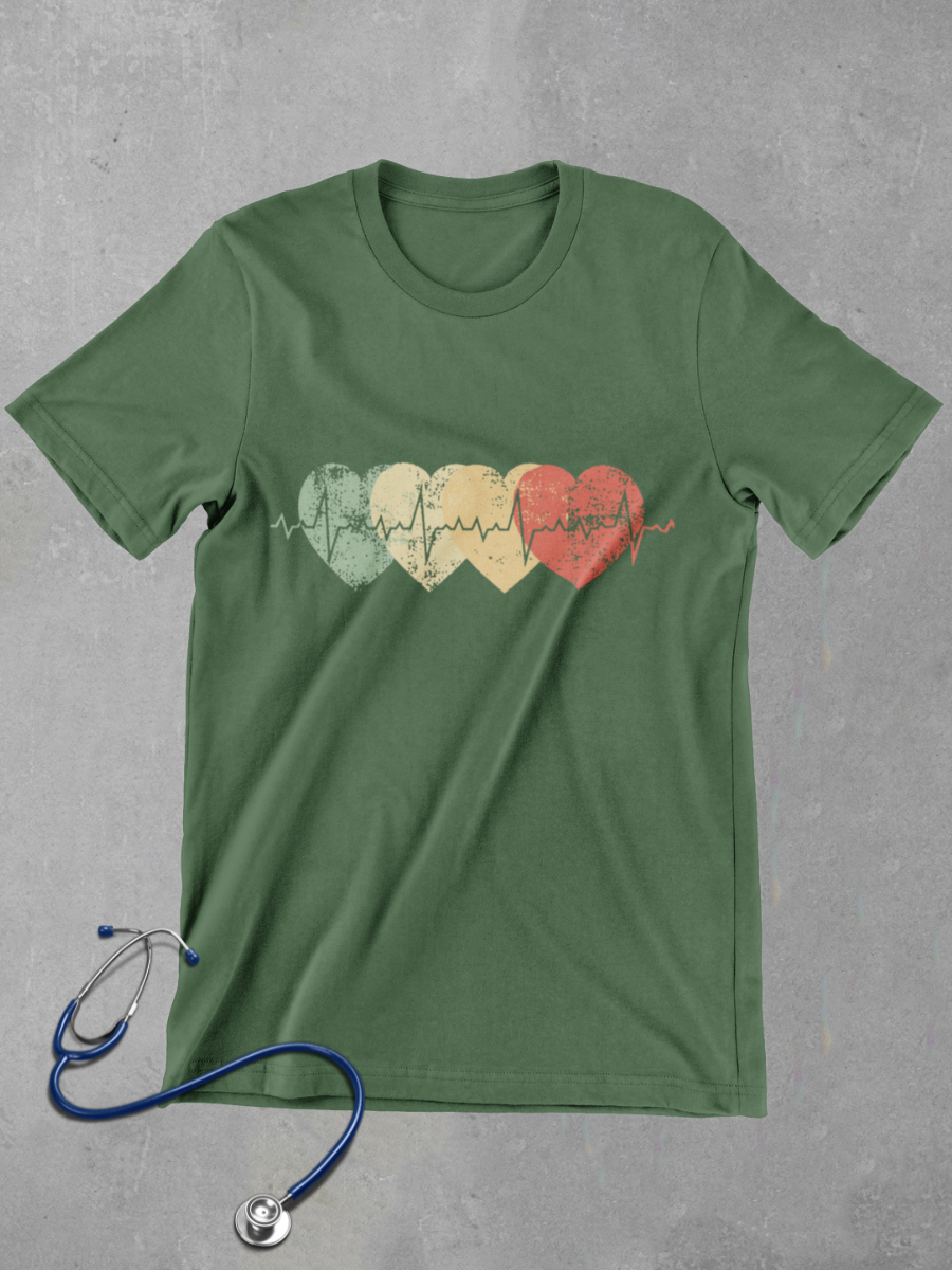 Vintage Heart Beat Nurse Graphic T-shirt