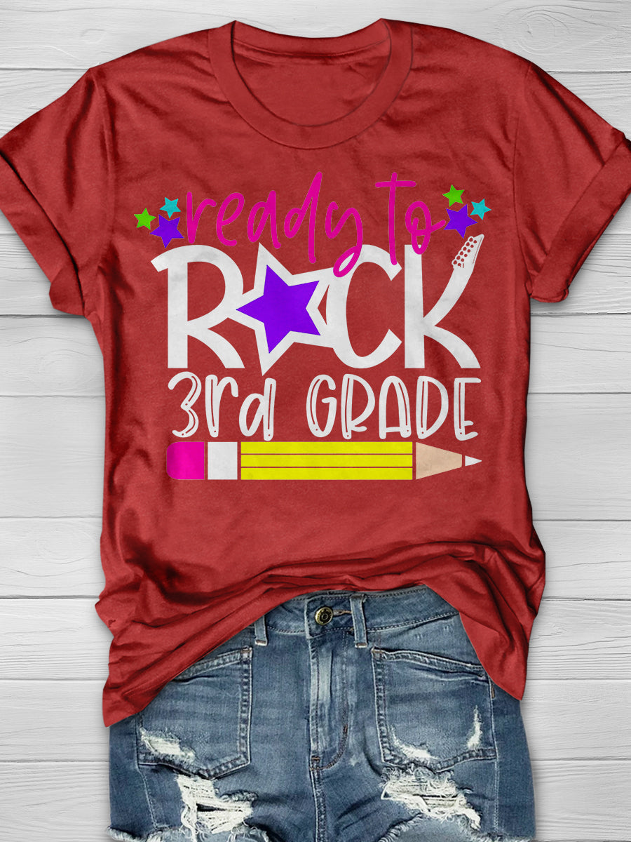 Ready To Rock 3rd Grade Teacher Print Graphic T-shirts