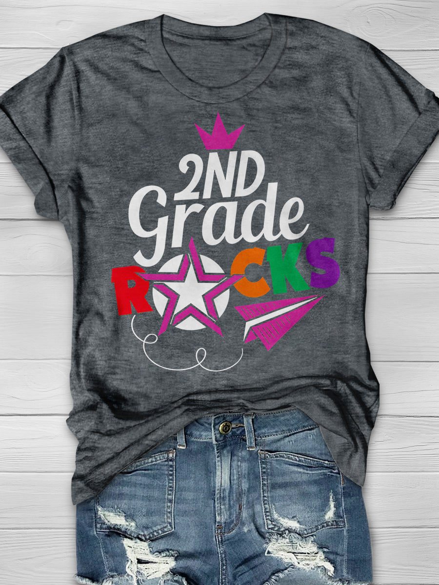 2nd Grade Rocks Print Graphic T-shirts