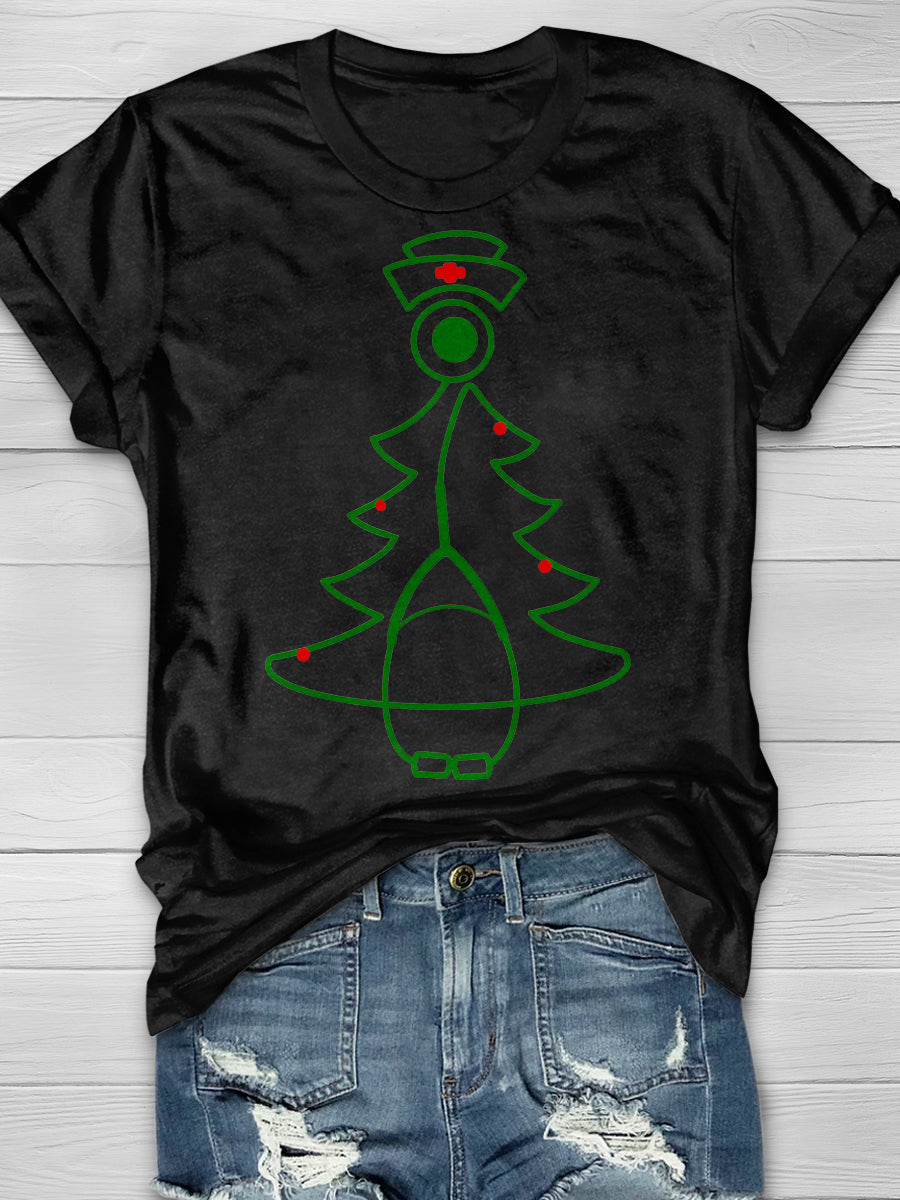 Christmas Stethoscope Tree Print Short Sleeve T-shirt