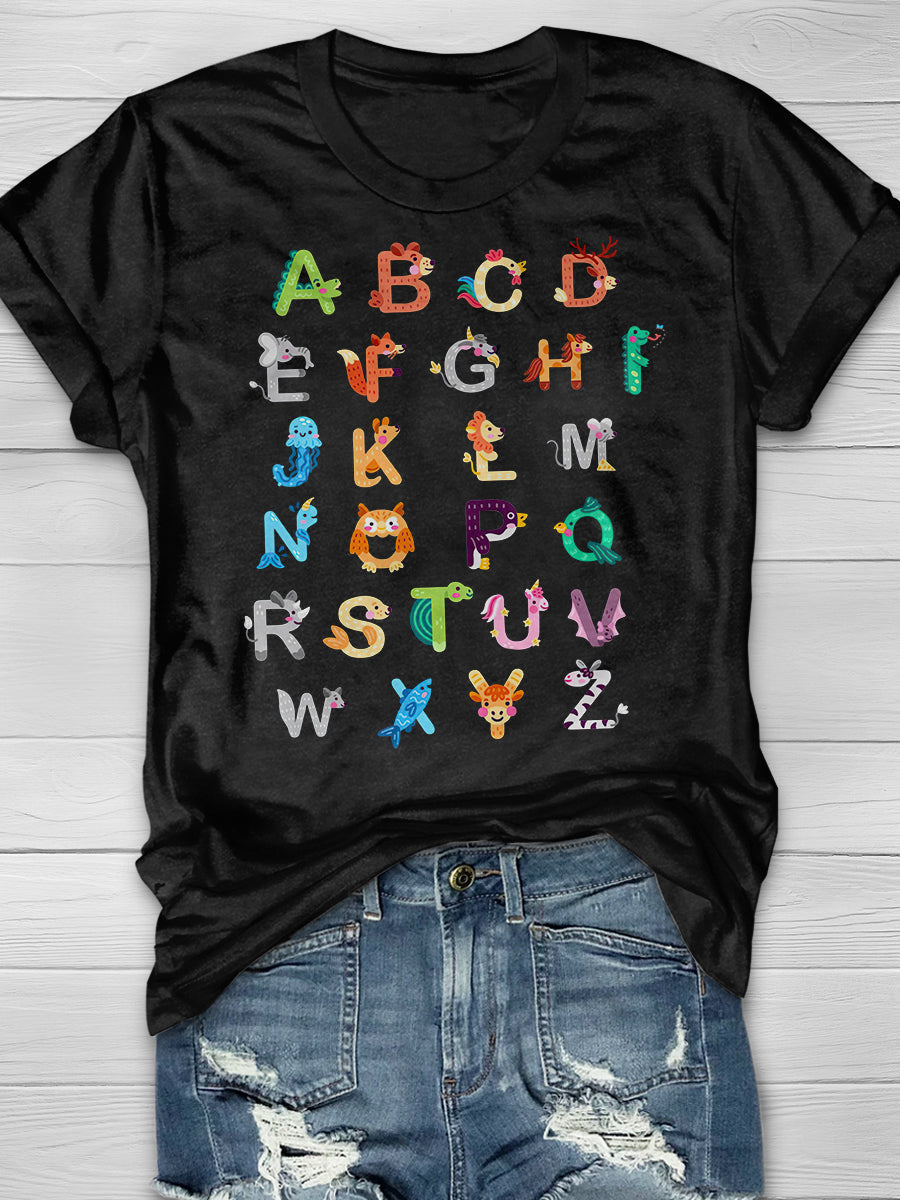 Animals Alphabet Print Graphic T-shirts