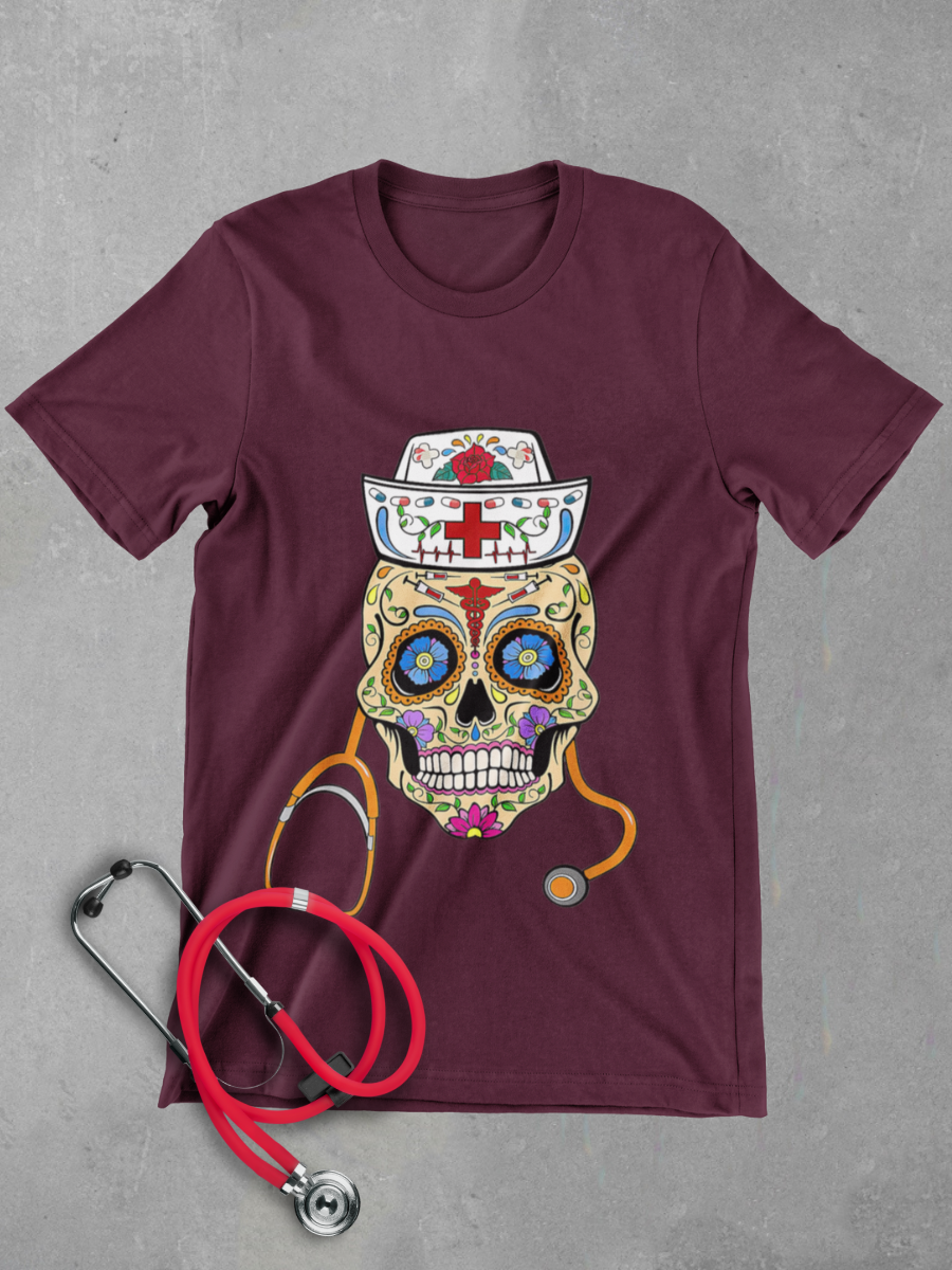 Vintage Skeleton Nurse Graphic T-shirt