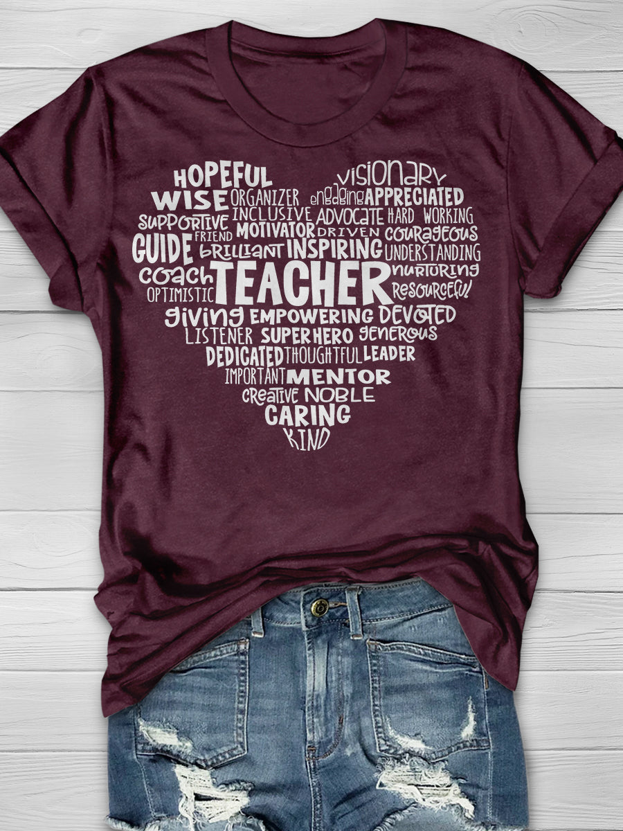 Teacher Heart Word Cloud Print Graphic T-shirts