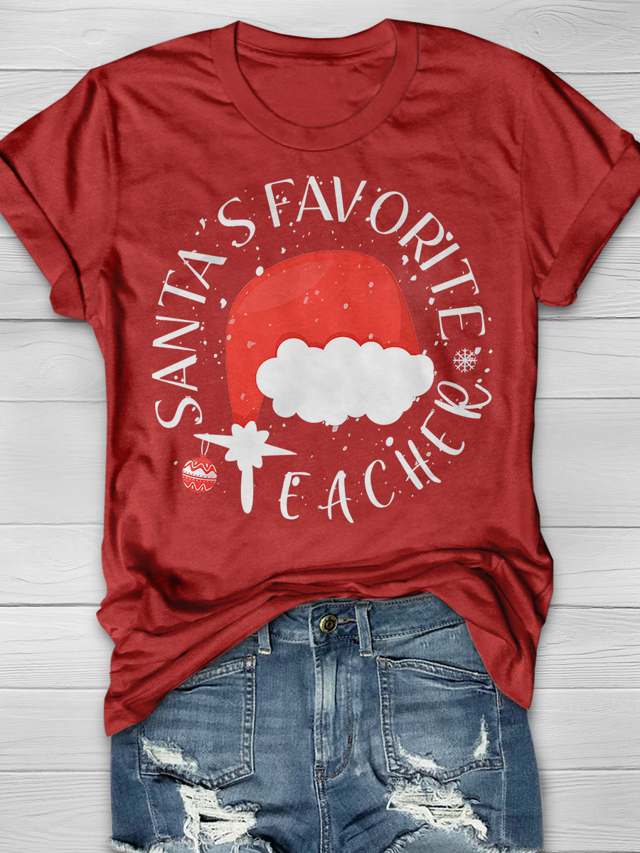 Santa's Favorite Teacher Print Graphic T-shirts