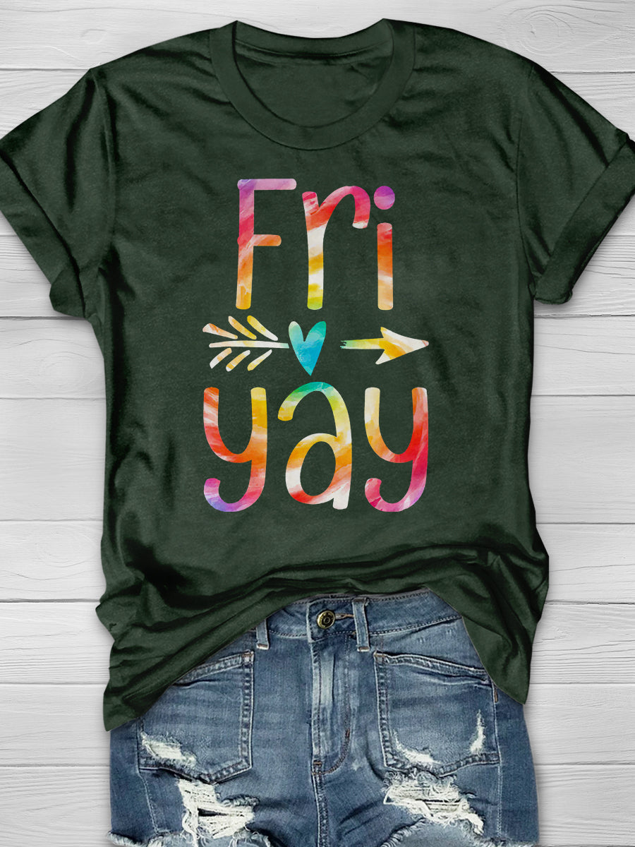 Fri-Yay Tie Dye Funny Teacher Print Graphic T-shirts