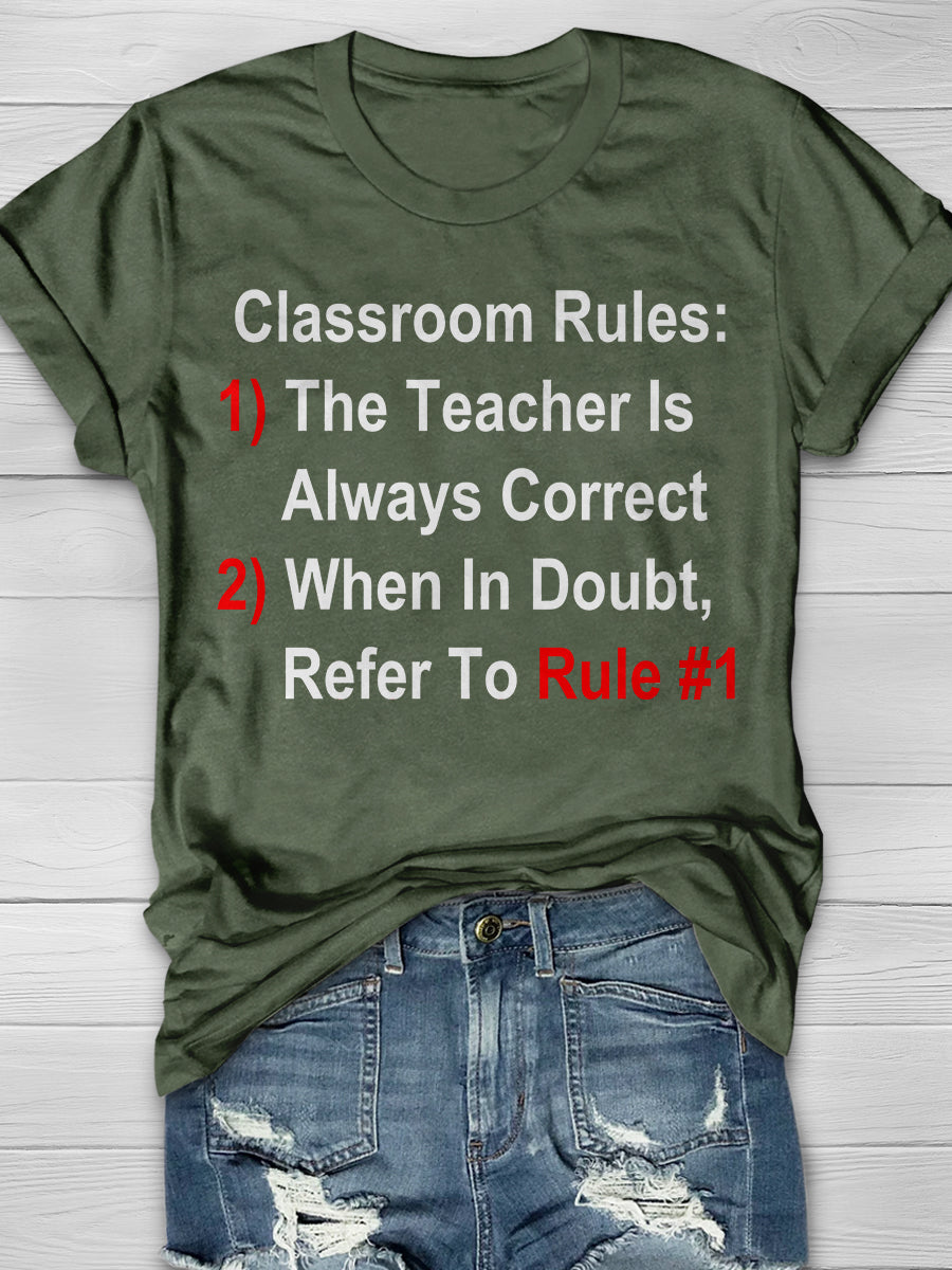 Classroom Rules Print Graphic T-shirts