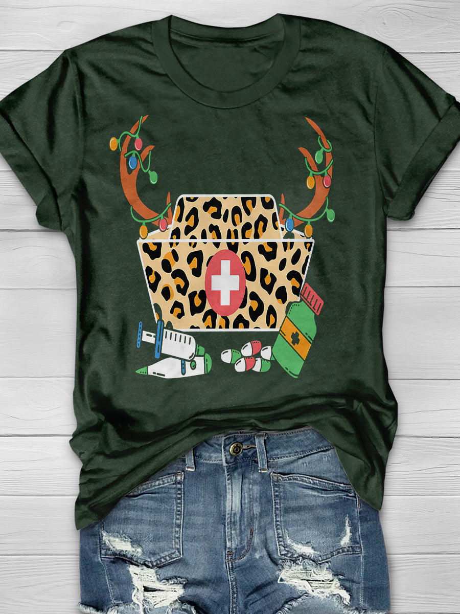 Christmas Nurse Print Short Sleeve T-shirt