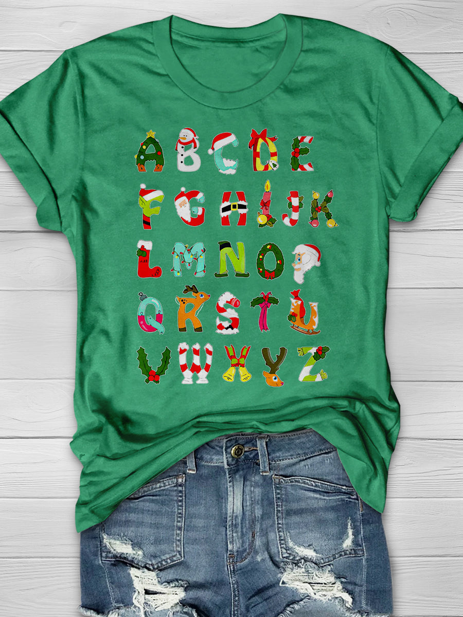 Christmas Alphabet Print Graphic T-shirts