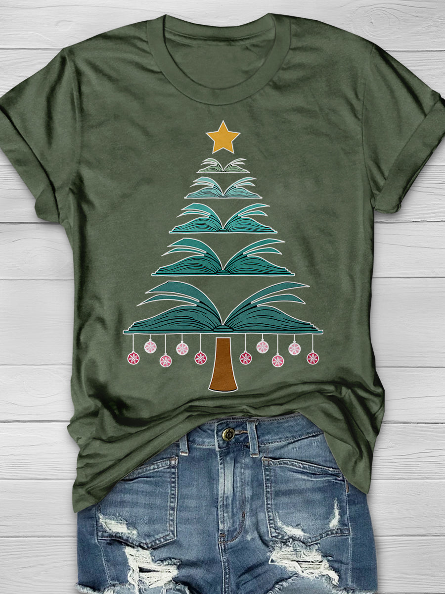 Book Christmas Tree  Print Graphic T-shirts