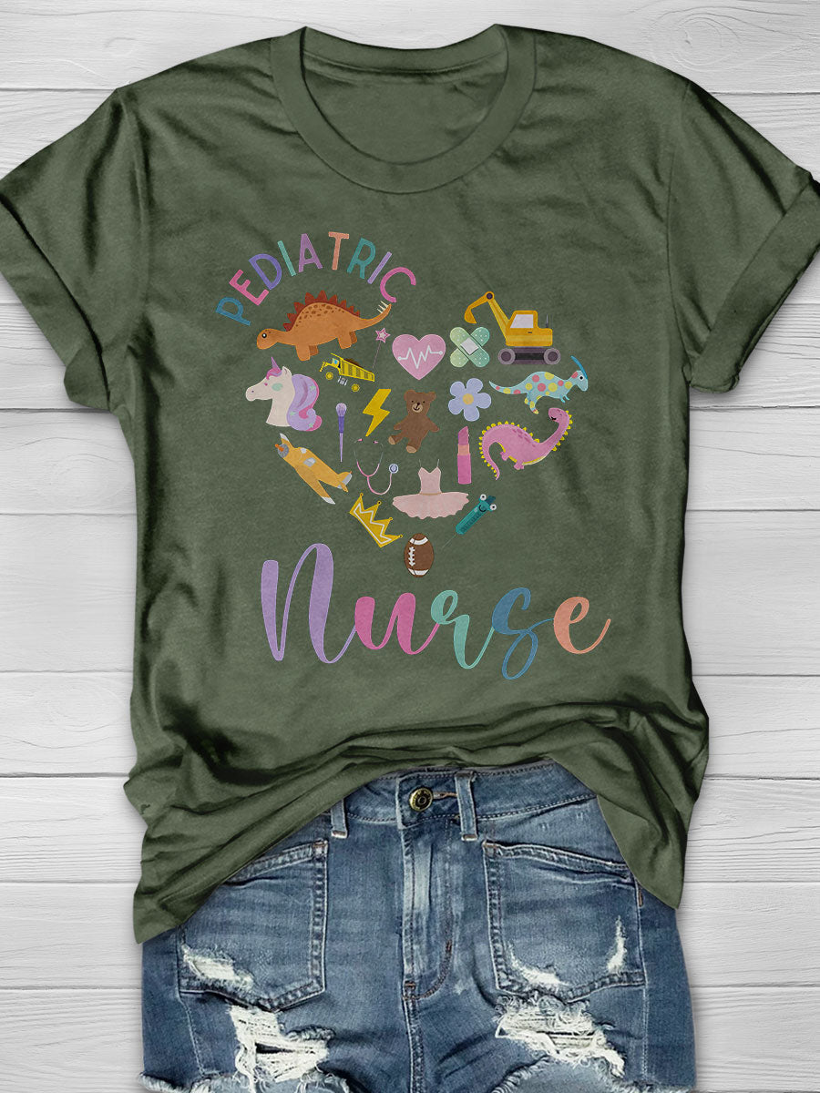 Cartoon Dinosaur Pediatric Nurse Print T-shirt