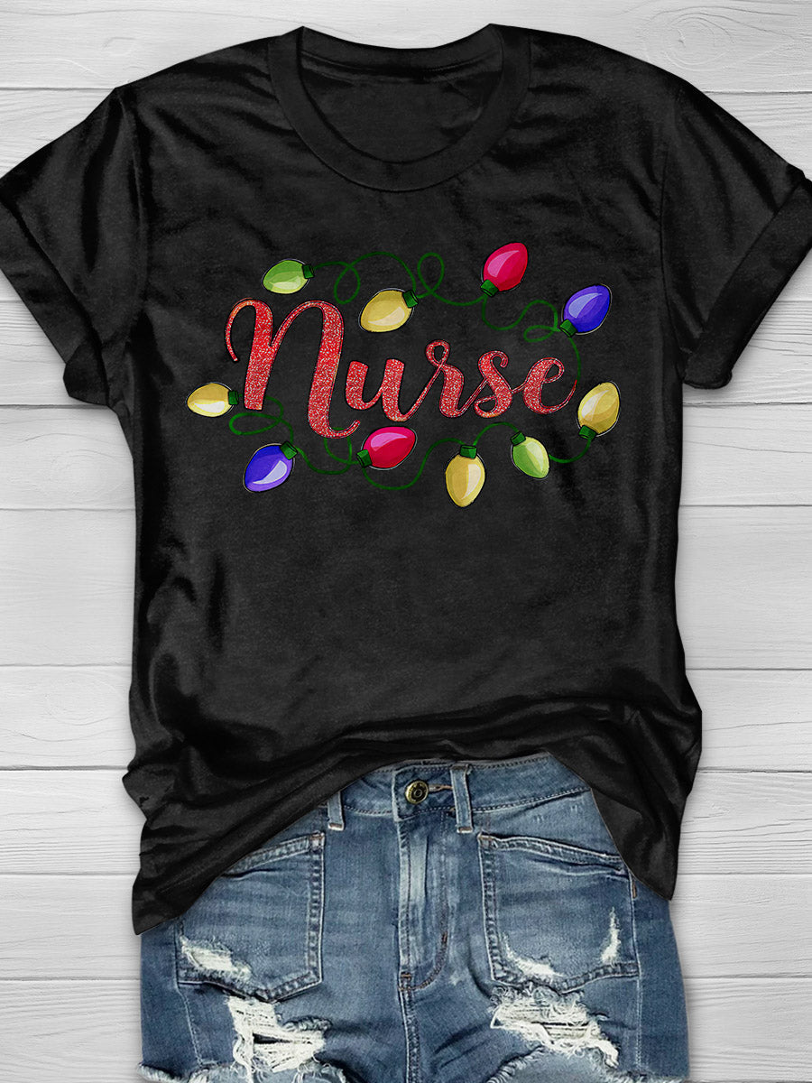 Christmas Nurse Print Short Sleeve T-shirt