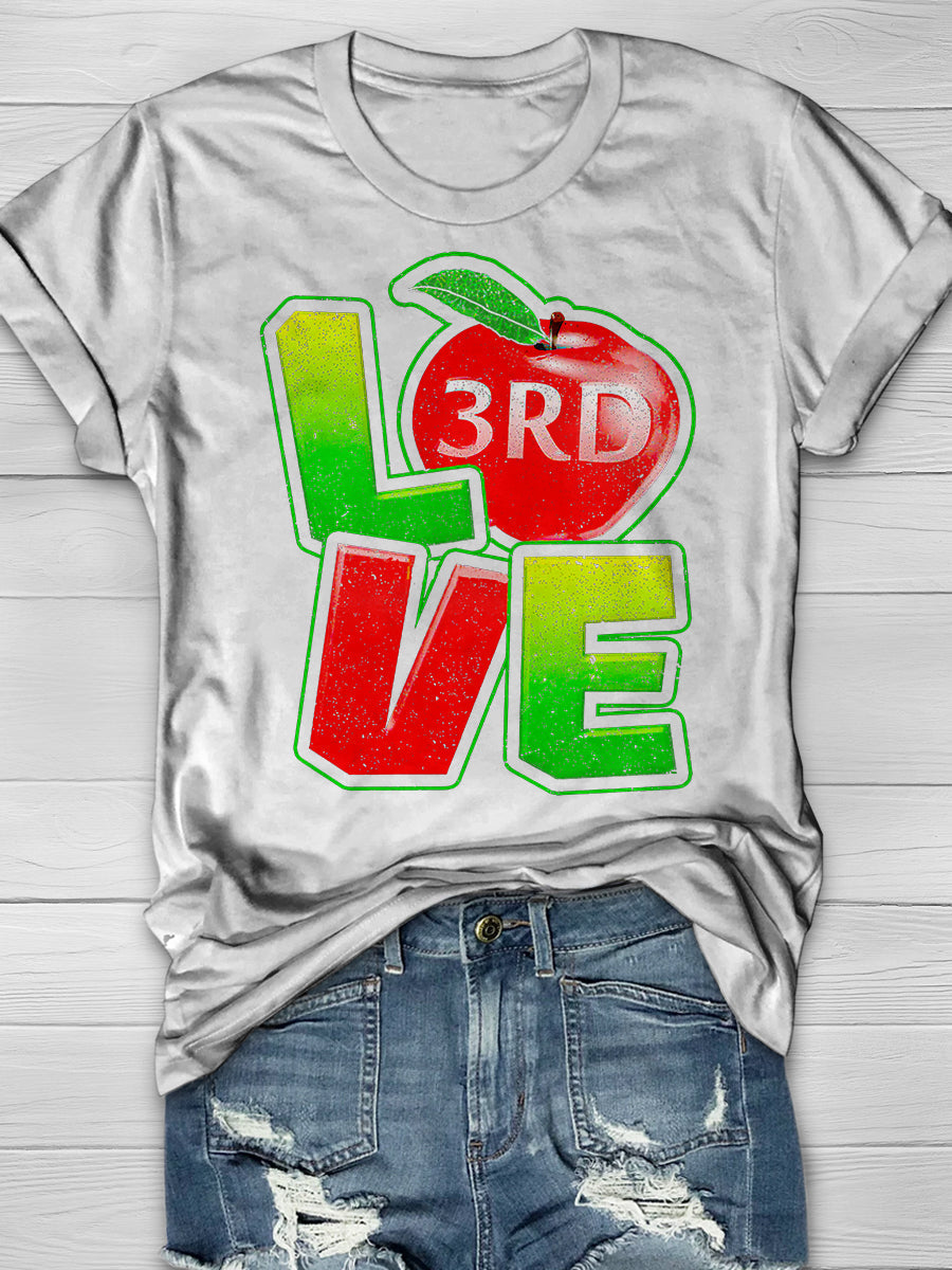 3rd Grade Teacher Love Apple Print Graphic T-shirts