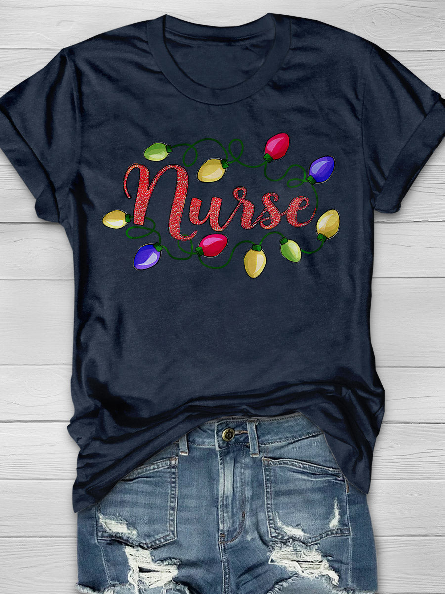 Christmas Nurse Print Short Sleeve T-shirt