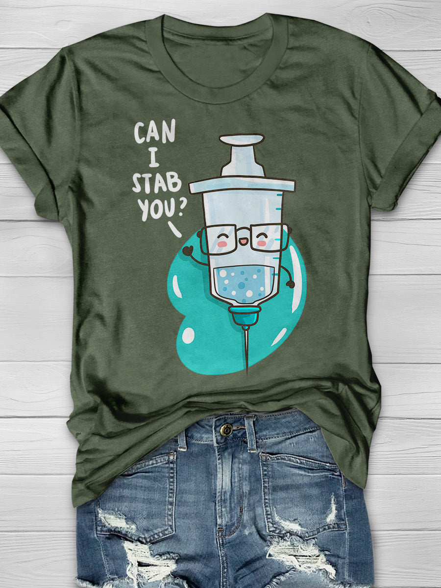 Can I Stab You Funny Print Short Sleeve T-shirt
