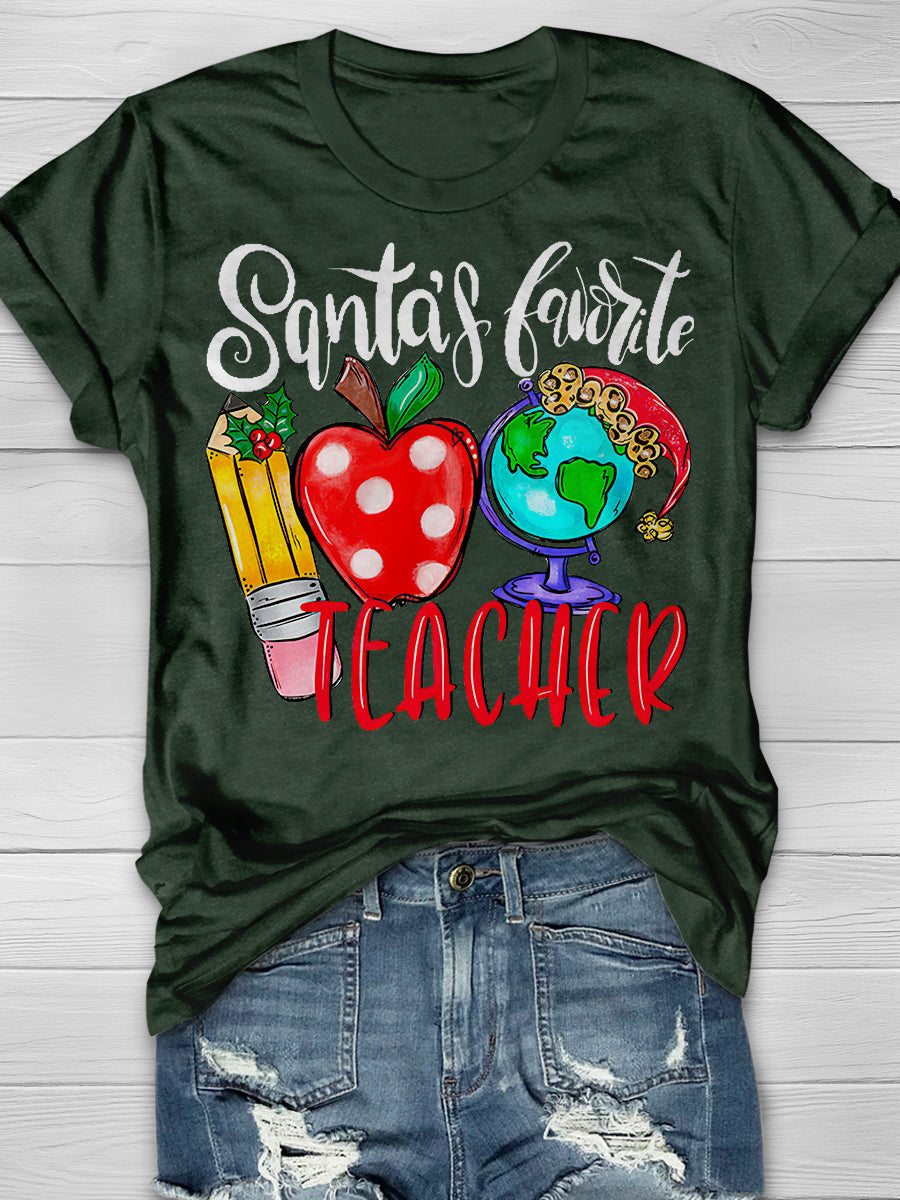 Santa's Favorite Teacher Print Graphic T-shirts
