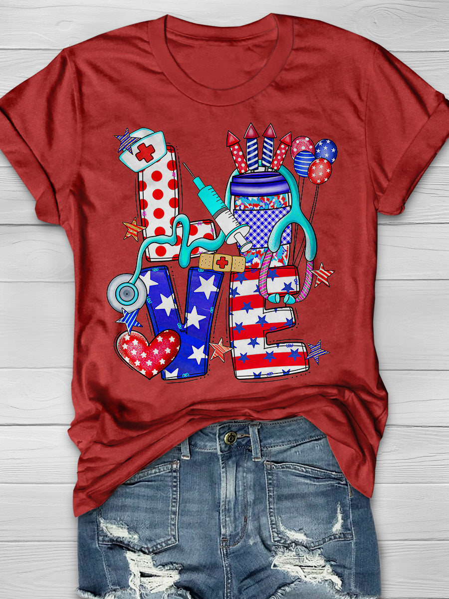 4th July Nurse Print Short Sleeve T-shirt