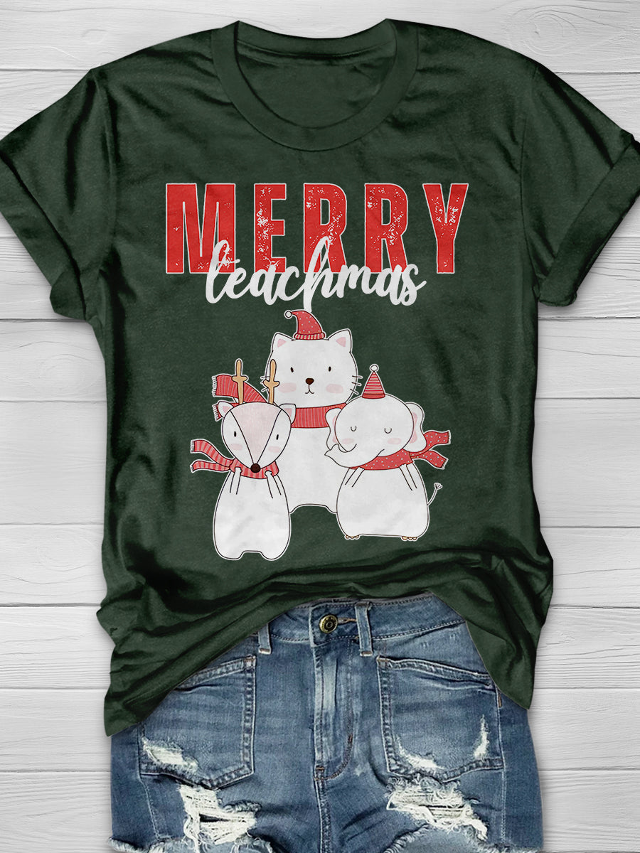 Merry Teachmas Print Graphic T-shirts