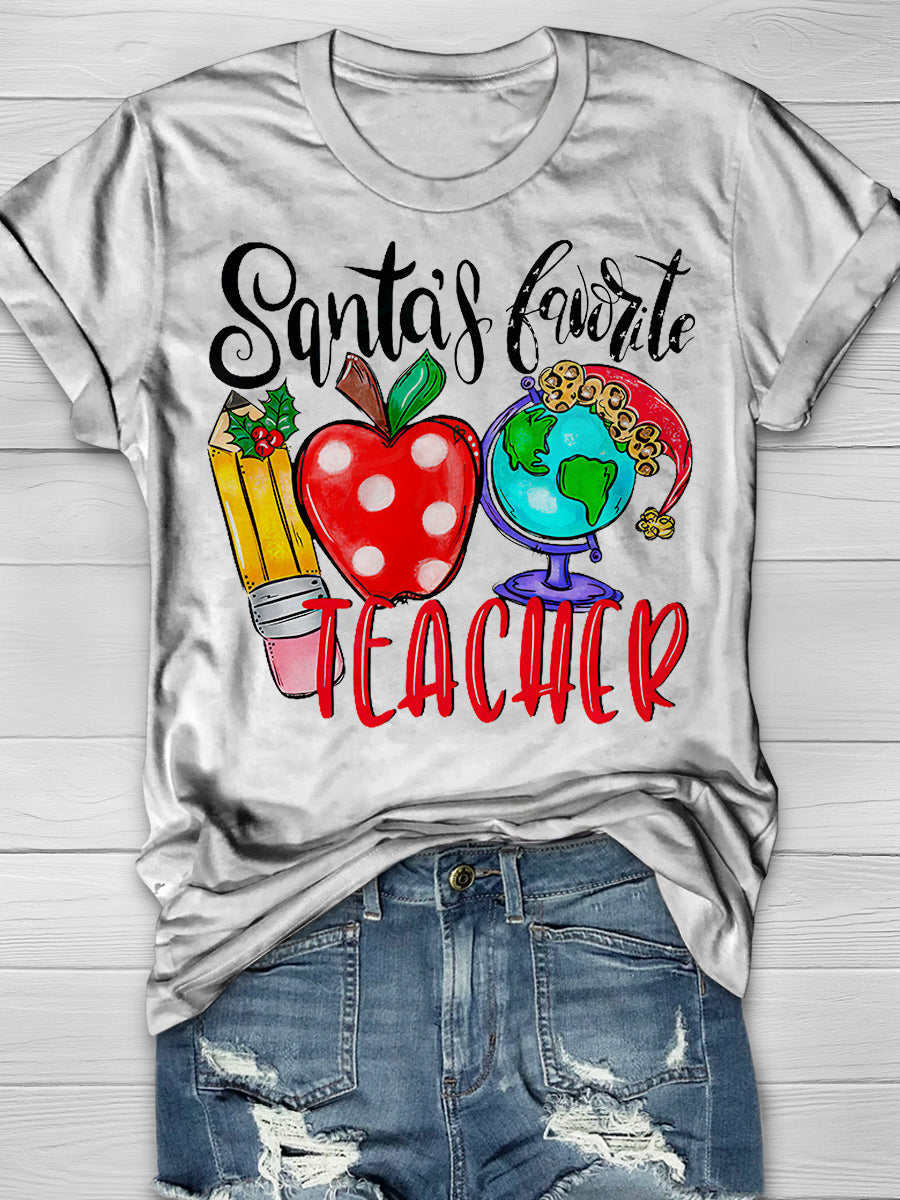Santa's Favorite Teacher Print Graphic T-shirts