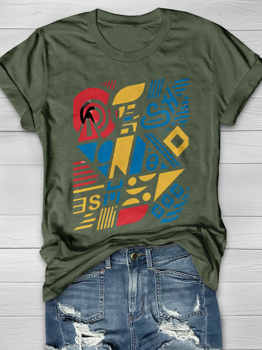 Vibrant Geometric Patterns Print Short Sleeve T-shirt