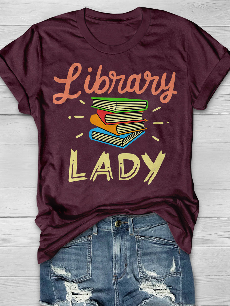 Library Lady Print Graphic T-shirts